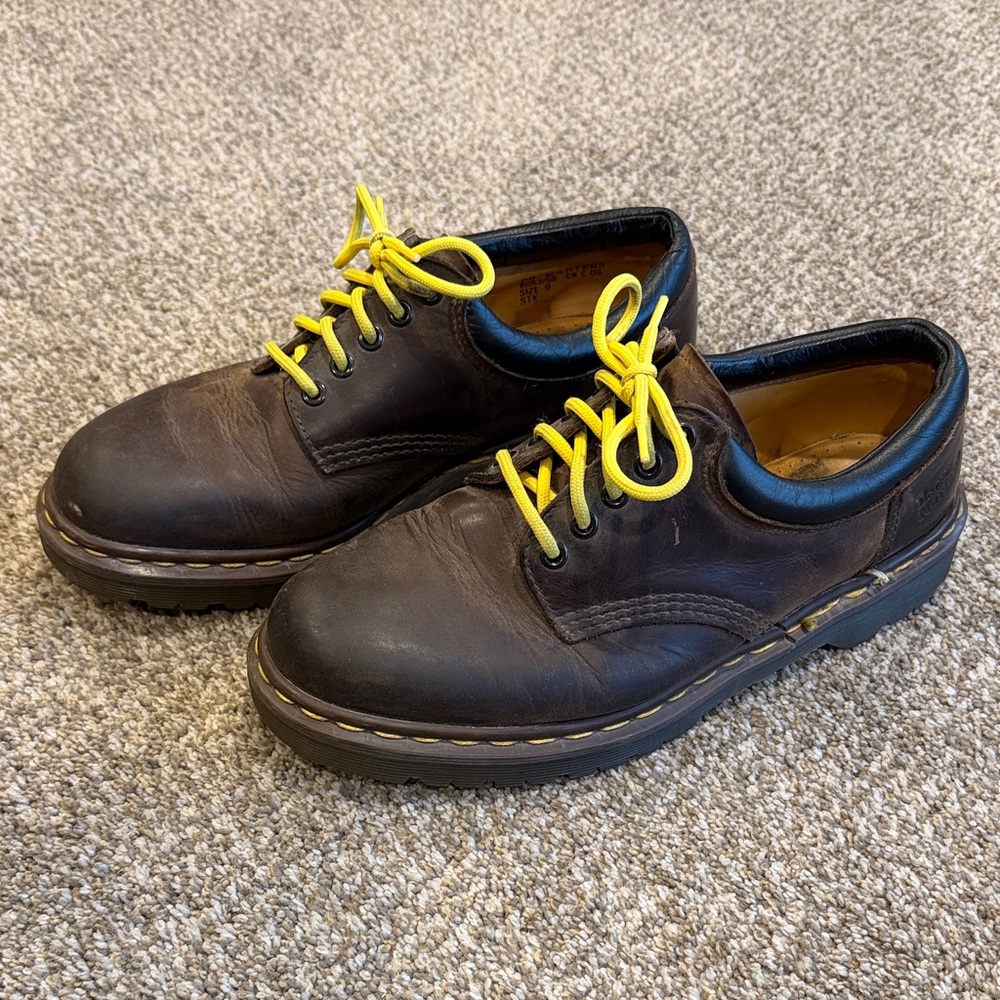 Dr. Martens Dark Brown Oxfords with Yellow Laces